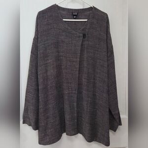 Eileen Fisher Viscose Linen Blend Asymmetrical Button Cardigan L